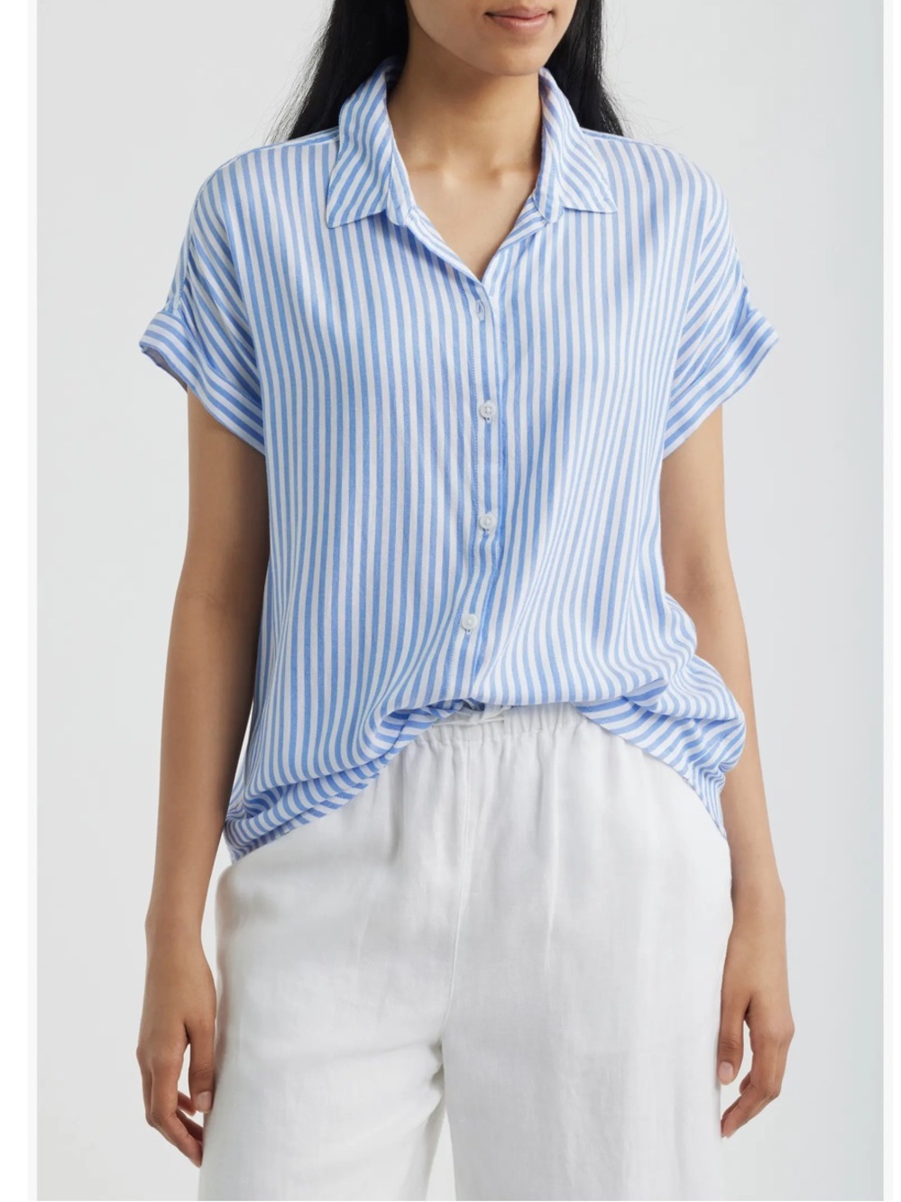 beachlunchlounge Light Blue and White Striped Short-Sleeve Button-Down Shirt